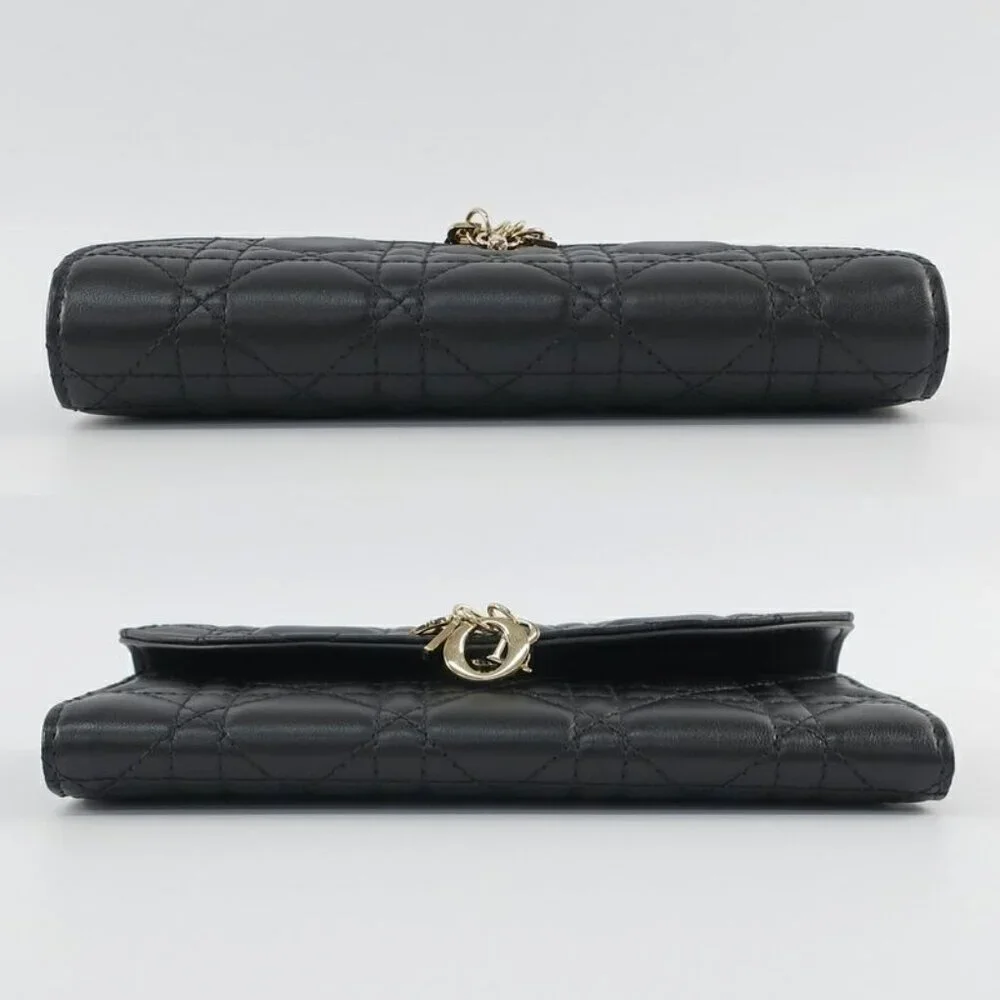 Dior My Violet Wallet Lambskin Black Gold Hardware Long Wallet